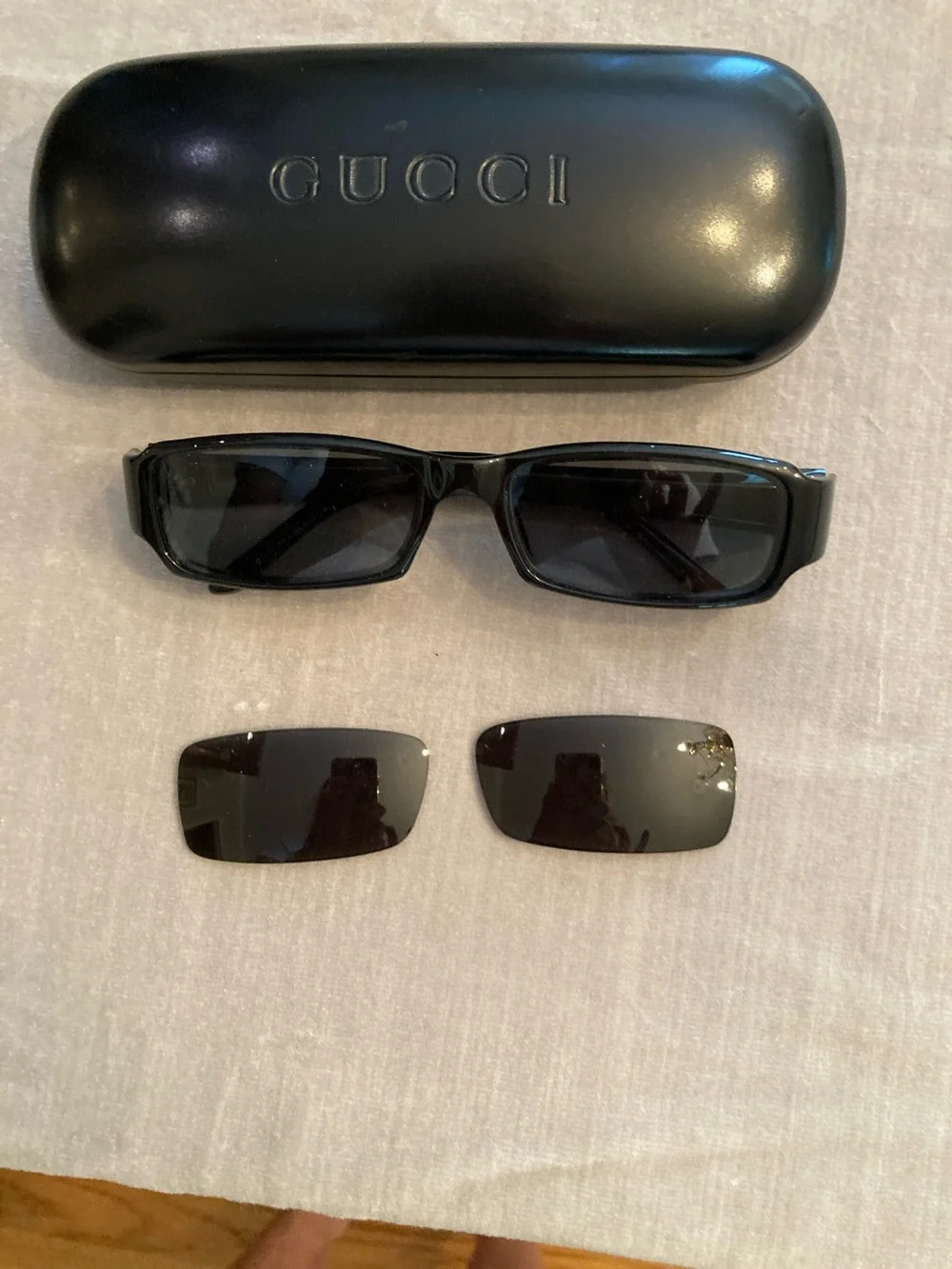 Gucci Black Rectangular Sunglasses with Extra Dark Replacement Lenses